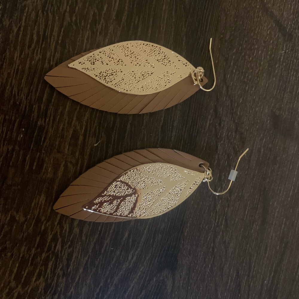Brown and Gold Leaf Earrings